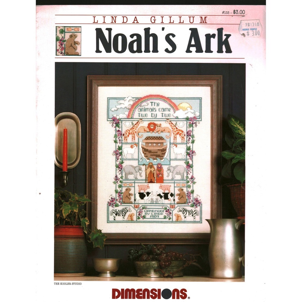 Vintage 1988 Linda Gillum Dimensions Noahs Ark Cross Stitch‎ Pattern Leaflet 153